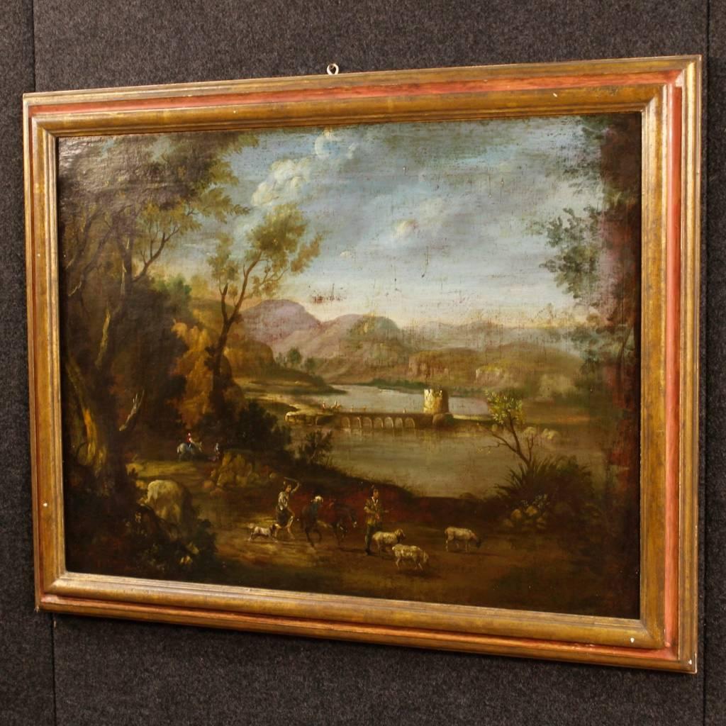 19th Century Italian Landscape Painting with Gold Frame 3