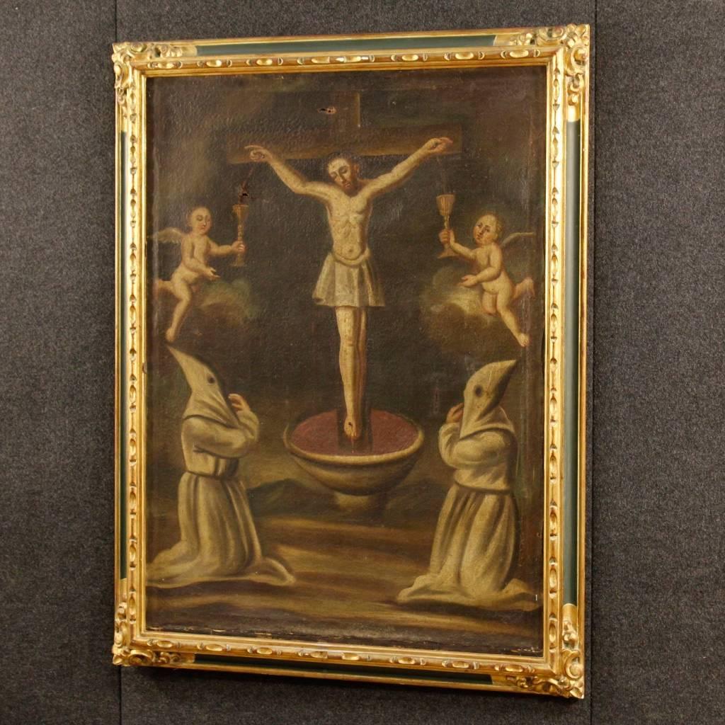 18th Century Spanish Religious Painting Crucifixion Oil on Canvas 2