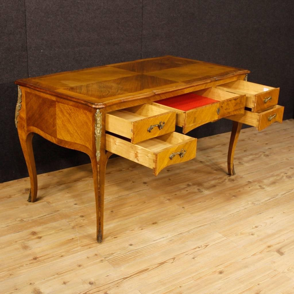 Bronze 20th Century Inlaid Writing Desk in Louis XV Style