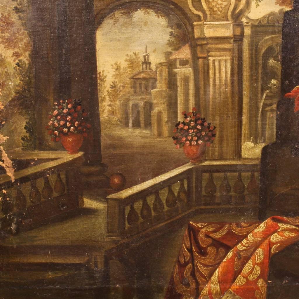 18th Century Italian Painting Landscape with Architecture and Still Life 1