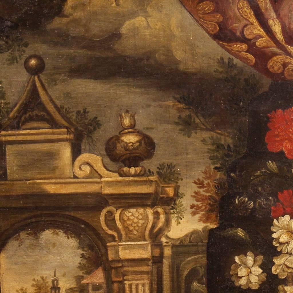 18th Century Italian Painting Landscape with Architecture and Still Life 4