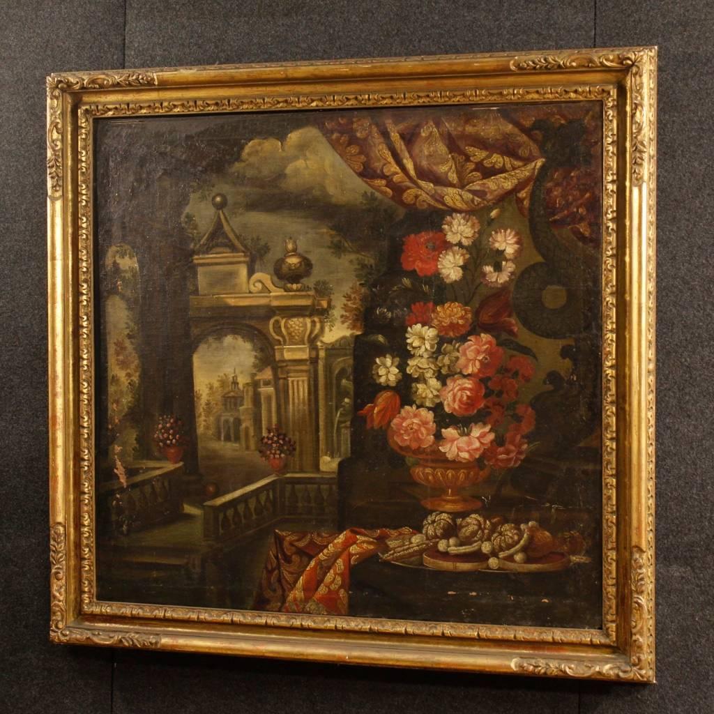18th Century Italian Painting Landscape with Architecture and Still Life 6