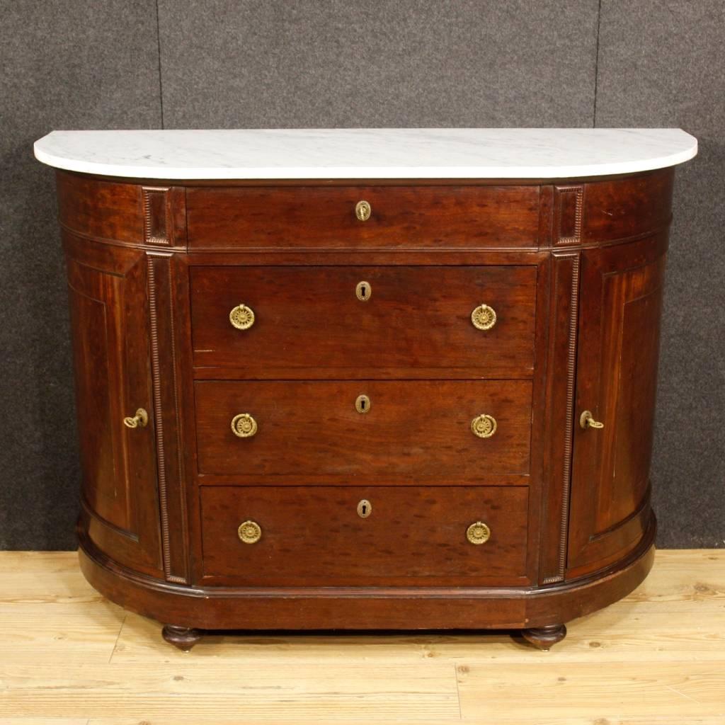 French 19th Century Demilune Dresser in Mahogany with Marble Top