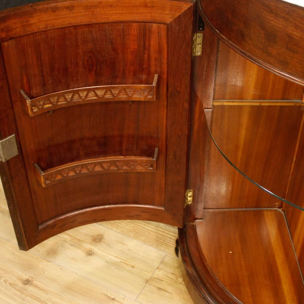 Brass 19th Century Demilune Dresser in Mahogany with Marble Top