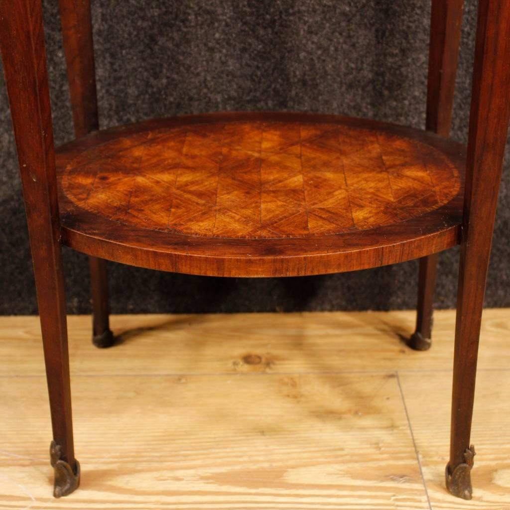 French 19th Century Inlaid Side Table with Marble Top