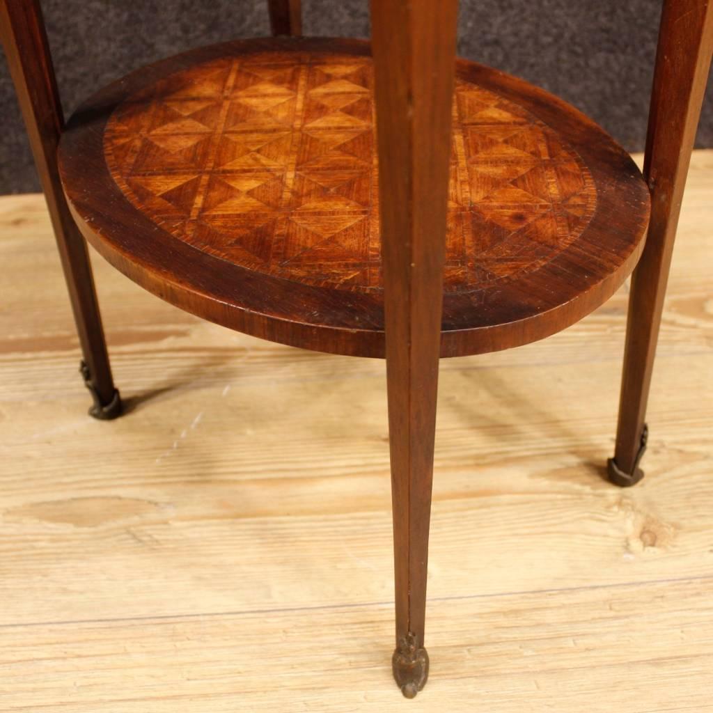 Bronze 19th Century Inlaid Side Table with Marble Top