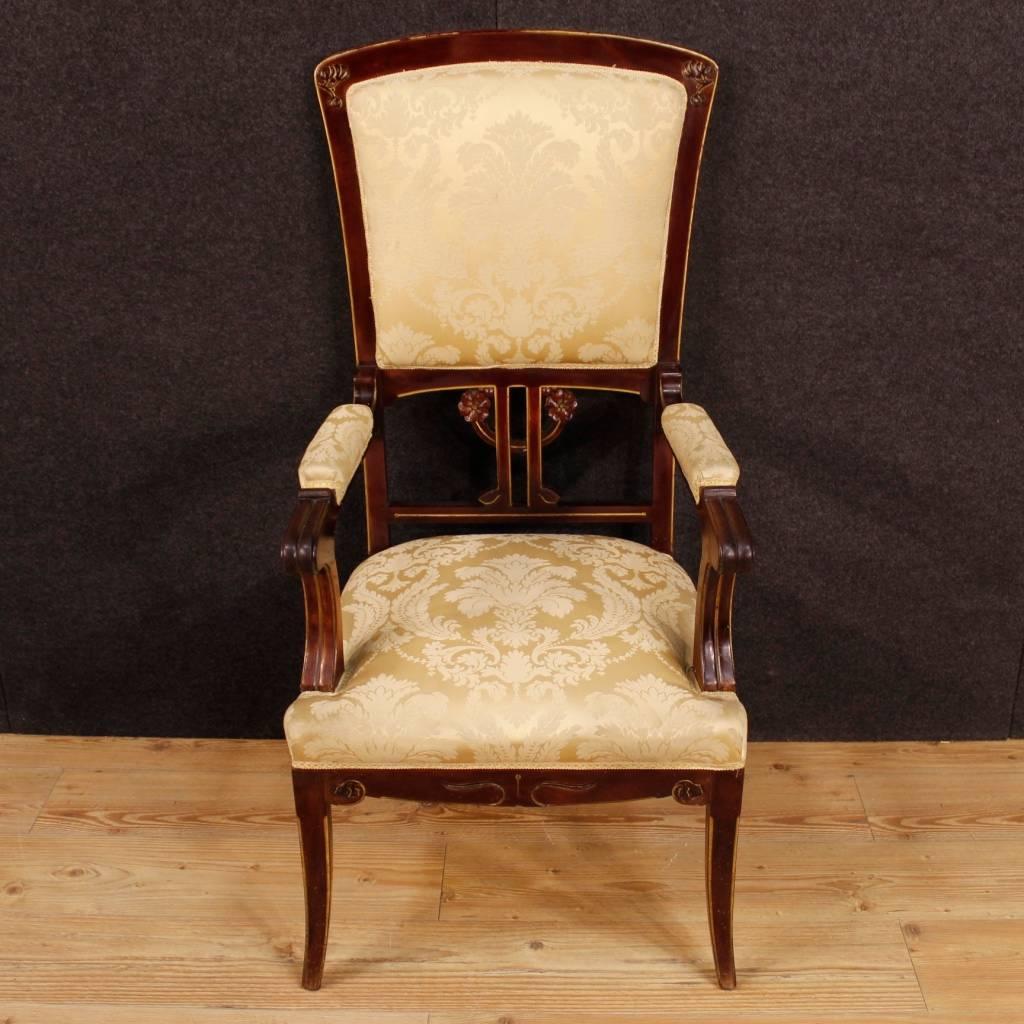 Art Nouveau 20th Century Pair of Spanish Armchairs in Modernist Style in Mahogany