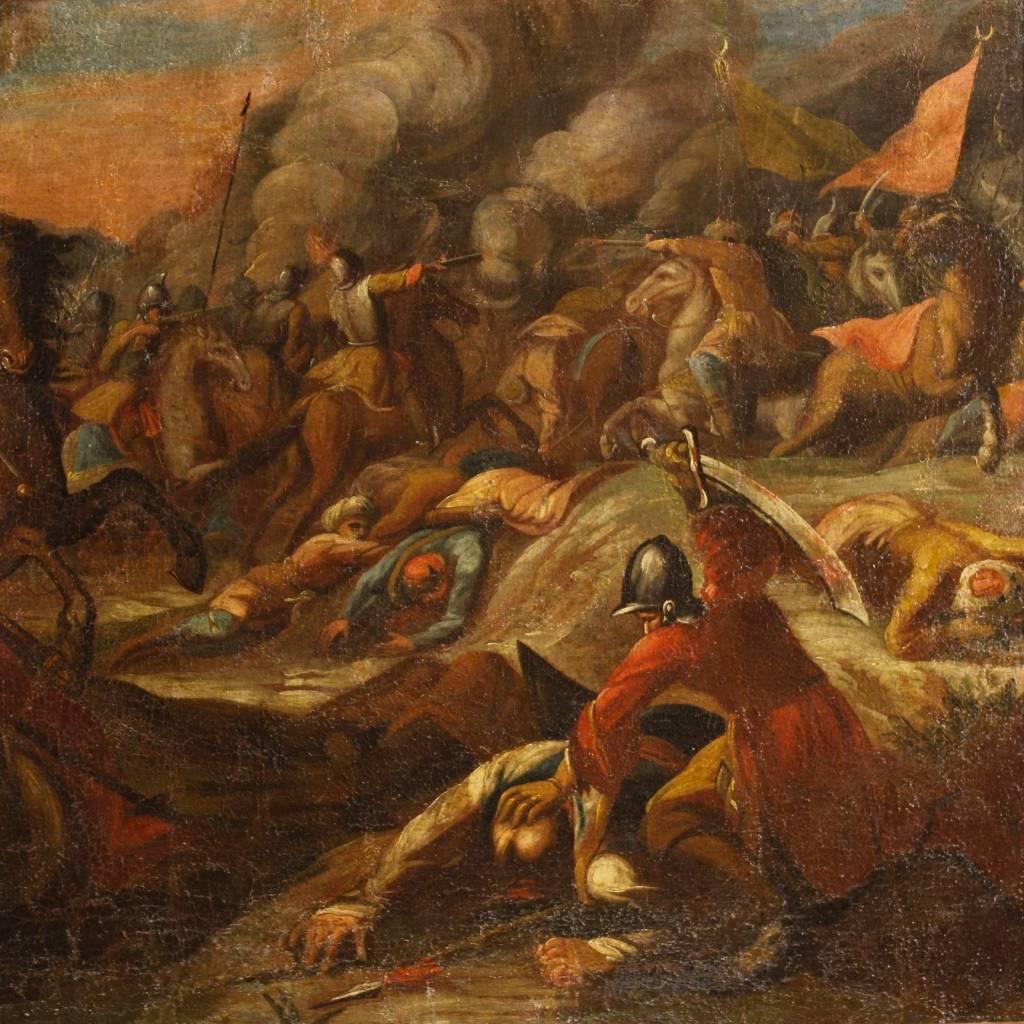 Italian 18th Century Battle Painting Oil on Canvas