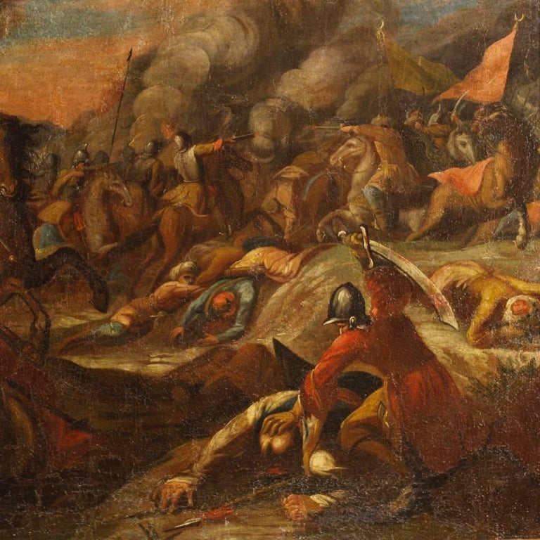 18th Century Battle Painting Oil on Canvas For Sale at 1stDibs