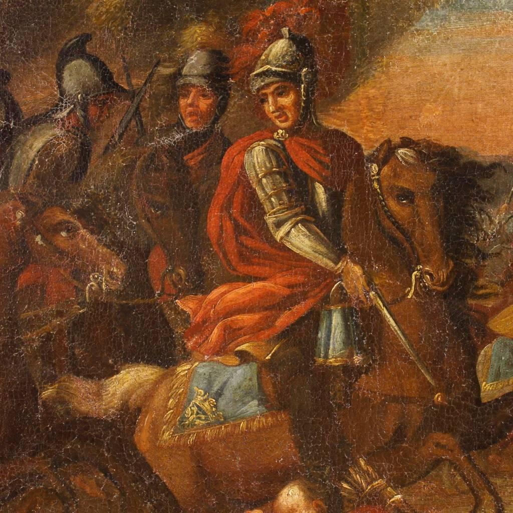 18th Century Battle Painting Oil on Canvas In Fair Condition In Vicoforte, Piedmont