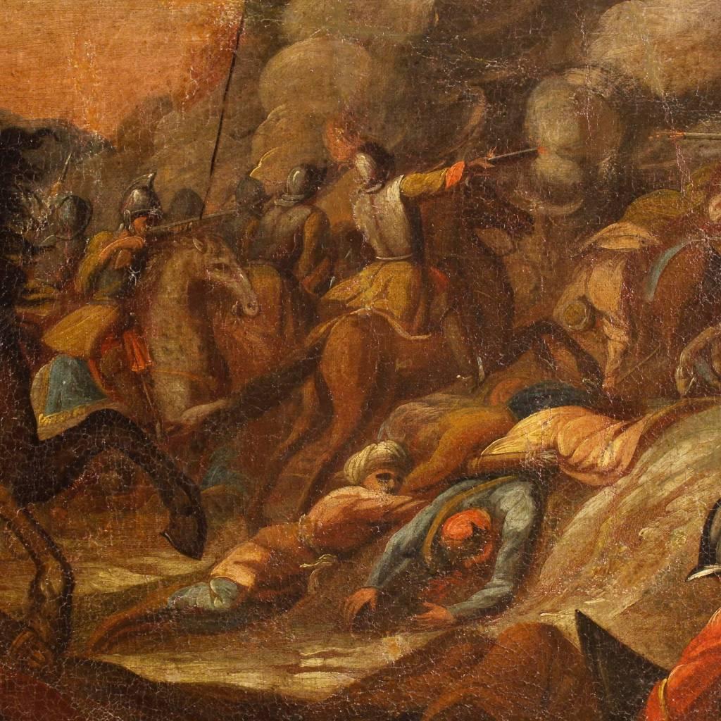 18th Century Battle Painting Oil on Canvas 3