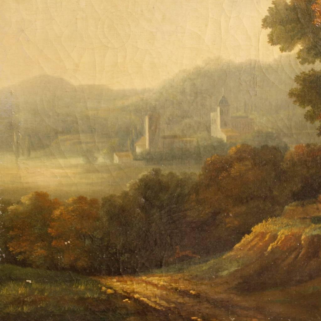 Gilt 19th Century Painting Landscape with Architectures