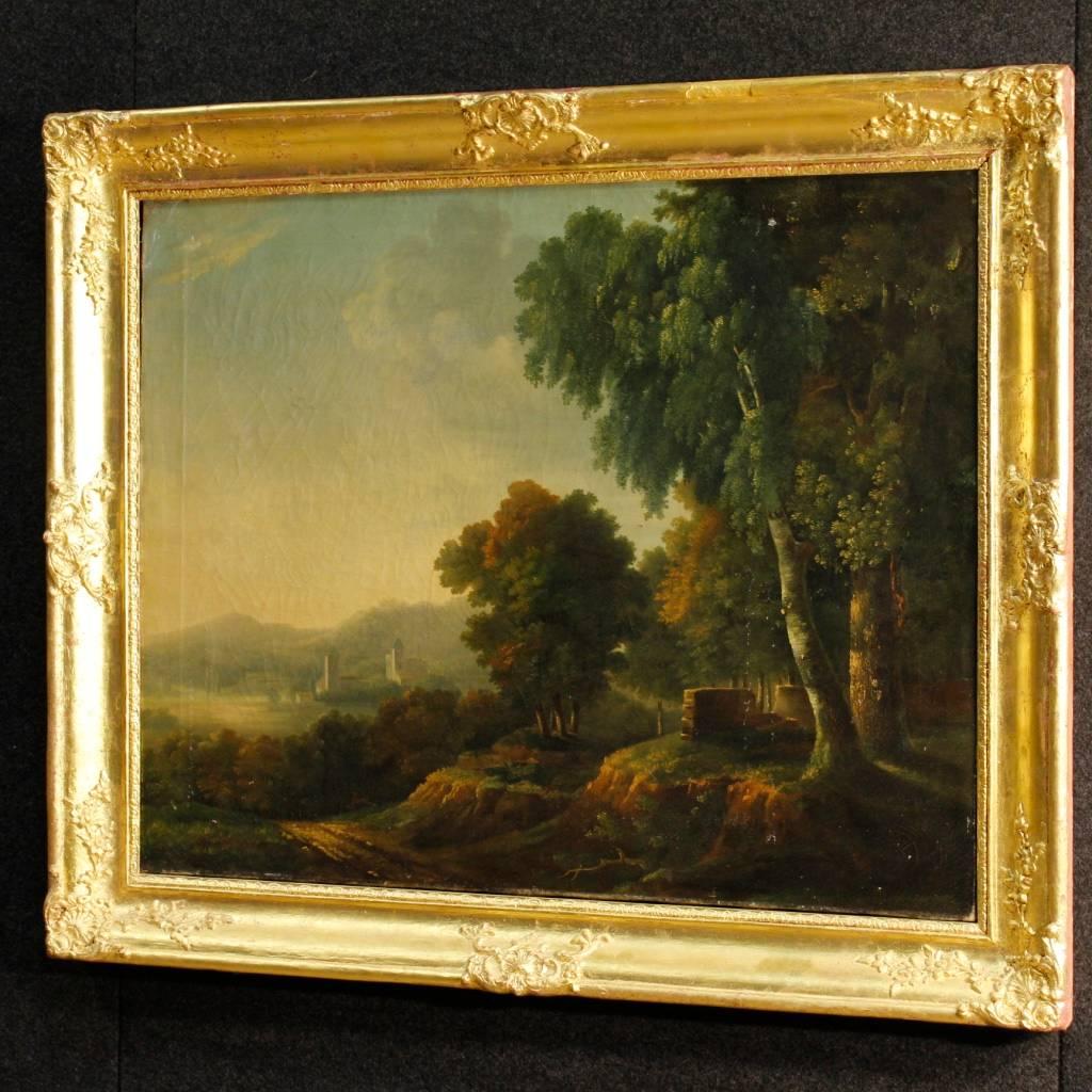 Canvas 19th Century Painting Landscape with Architectures