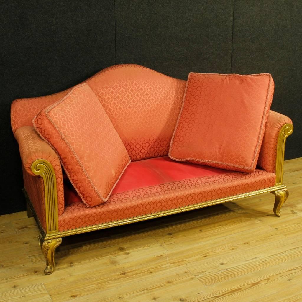Fabric 20th Century Spanish Sofa in Golden Wood