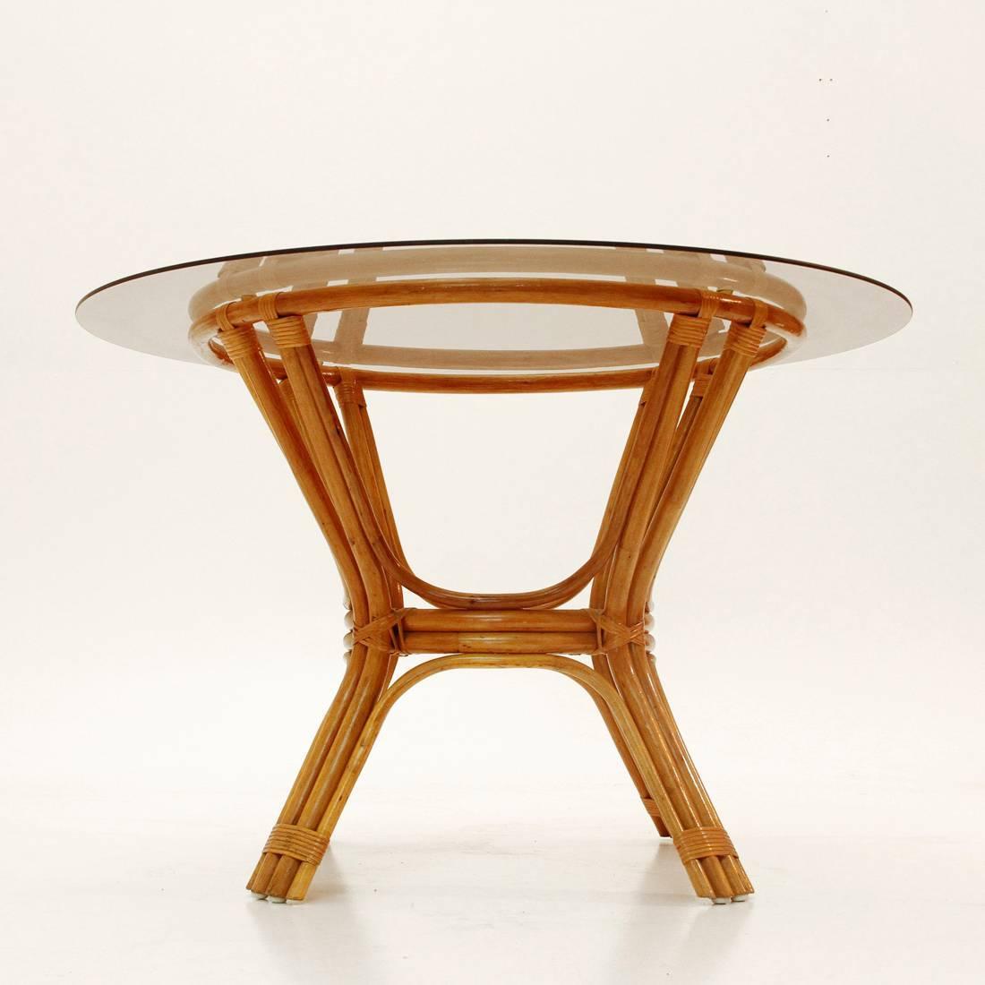 Italian Vintage Bamboo Table with Glass Top, 1970s For Sale at 1stdibs