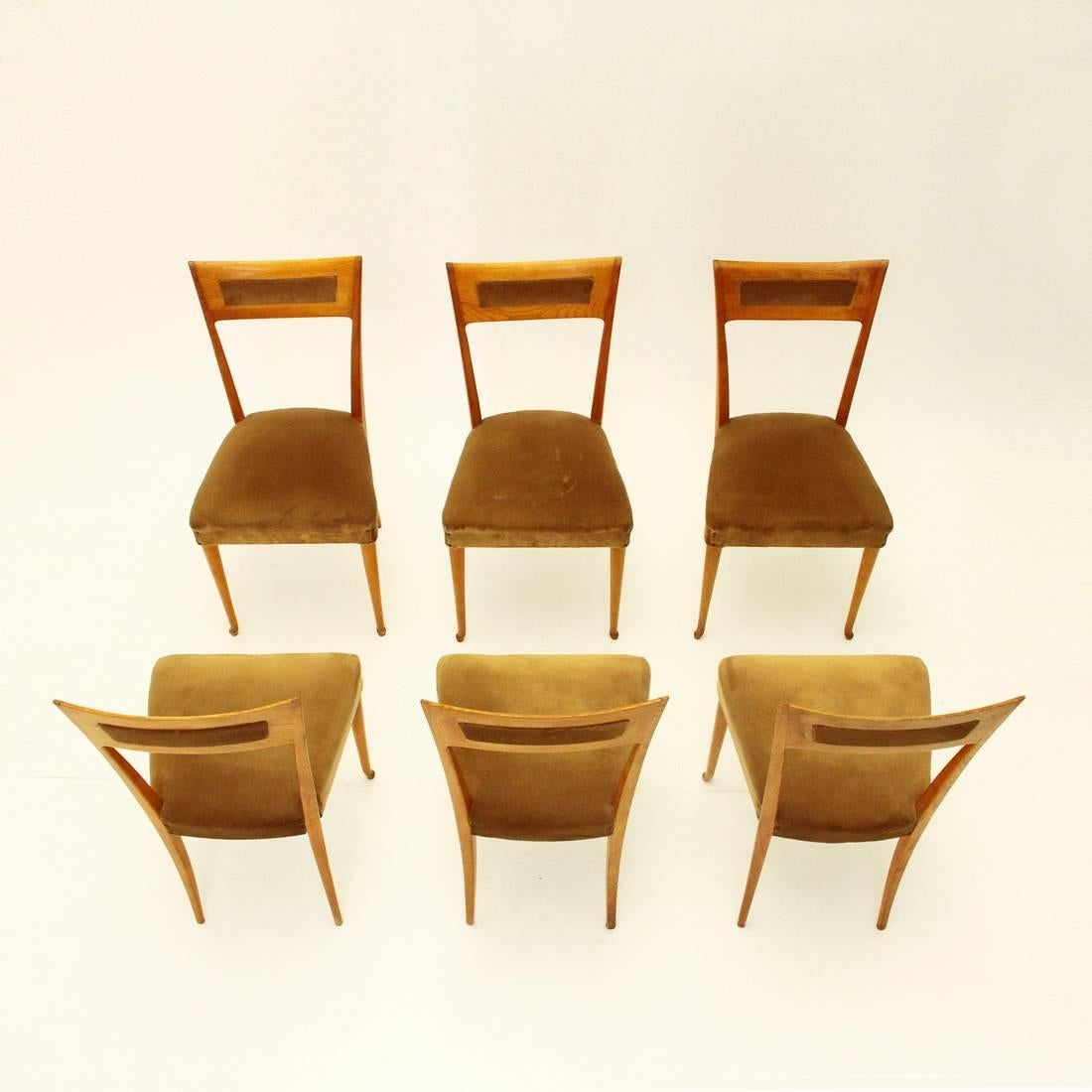 Mid-Century Modern Italian Wooden Chairs, 1950s, Set of Six