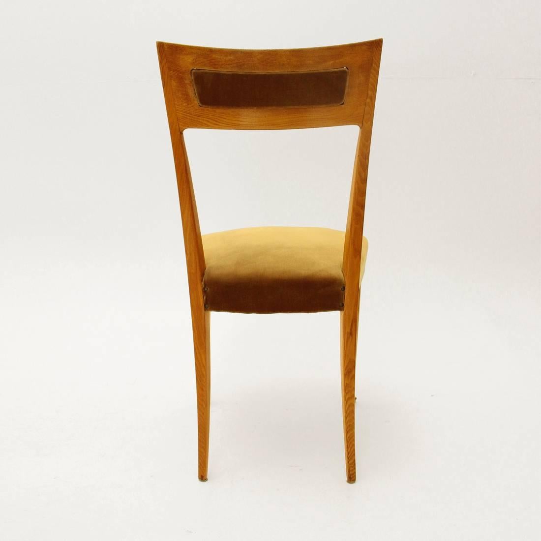 Velvet Italian Wooden Chairs, 1950s, Set of Six
