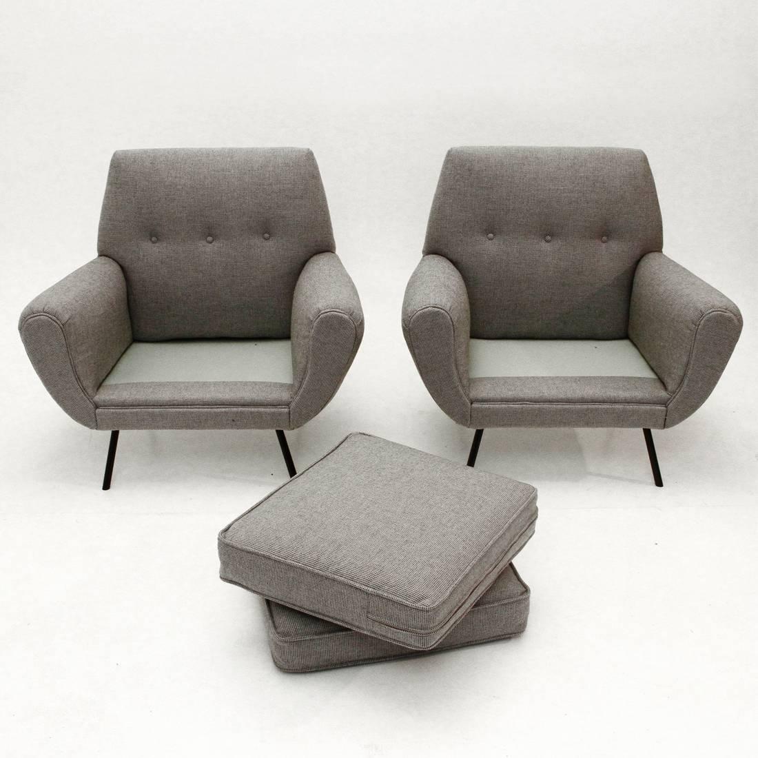 Fabric Italian Mid-Century Armchairs, Set of Two, 1950s