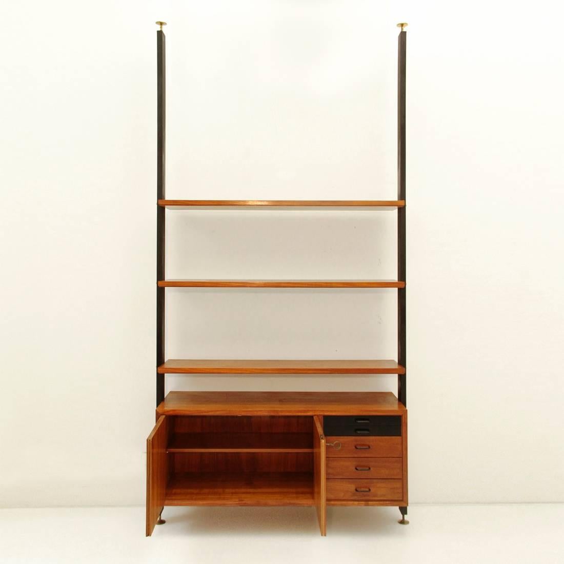 Mid-Century Modern Large Vintage Italian Iron and Teak Bookshelf, 1960s