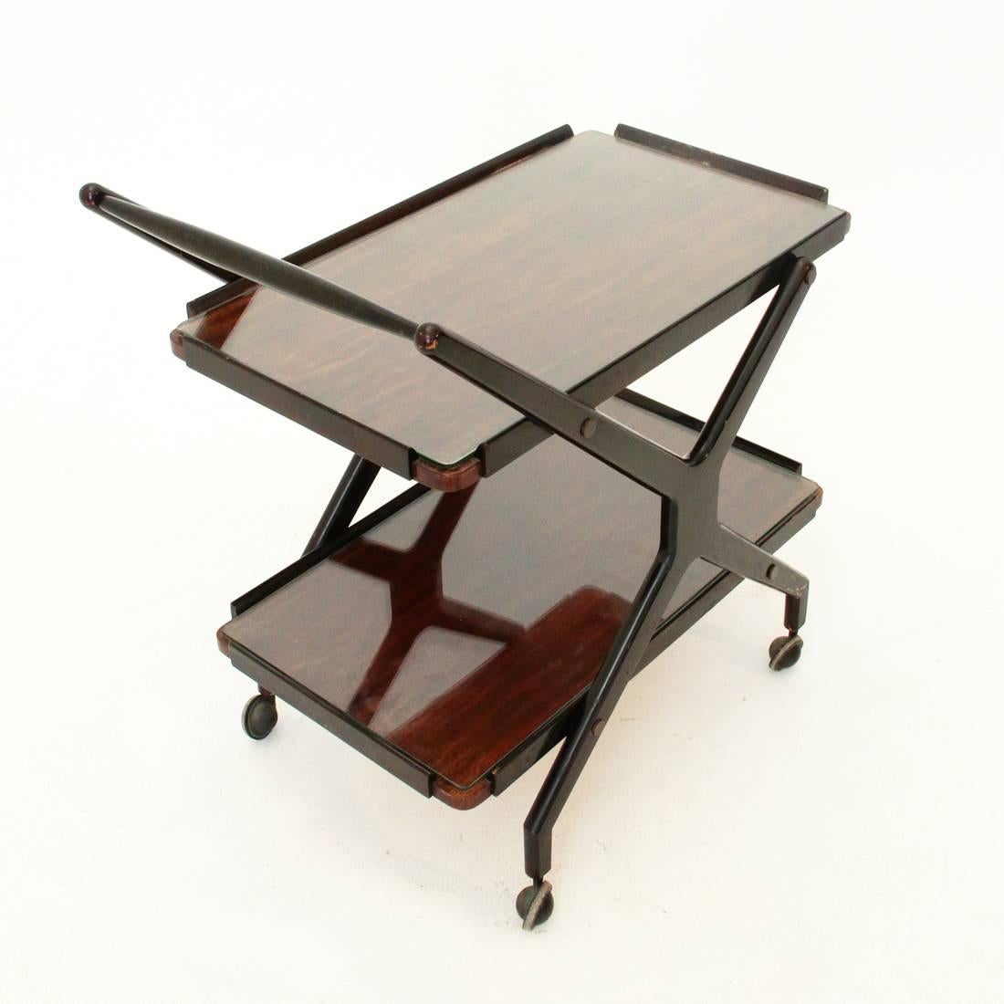 Mid-Century Modern Mid-Century Italian Glass and Wood Serving Trolley, 1950s