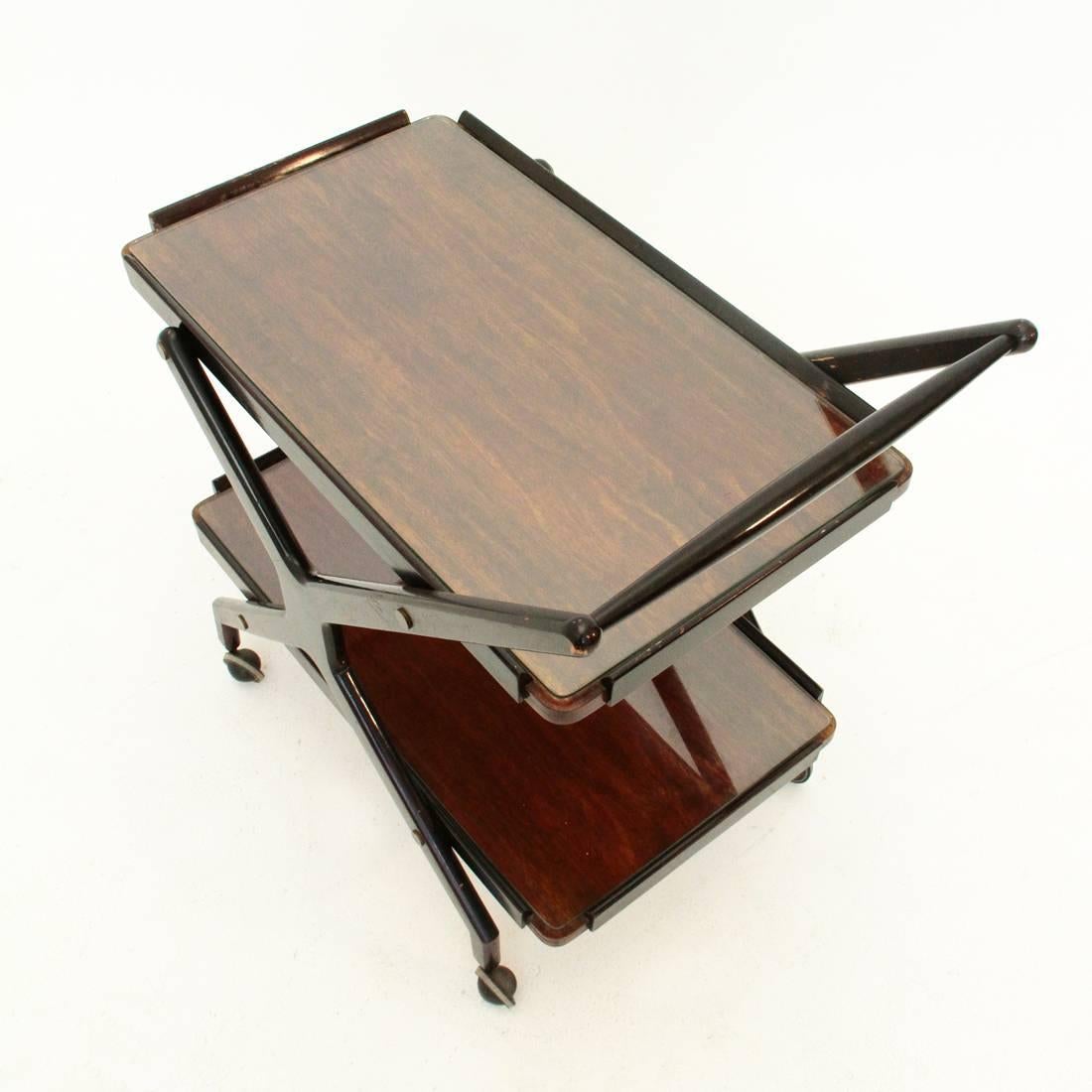 Mid-20th Century Mid-Century Italian Glass and Wood Serving Trolley, 1950s