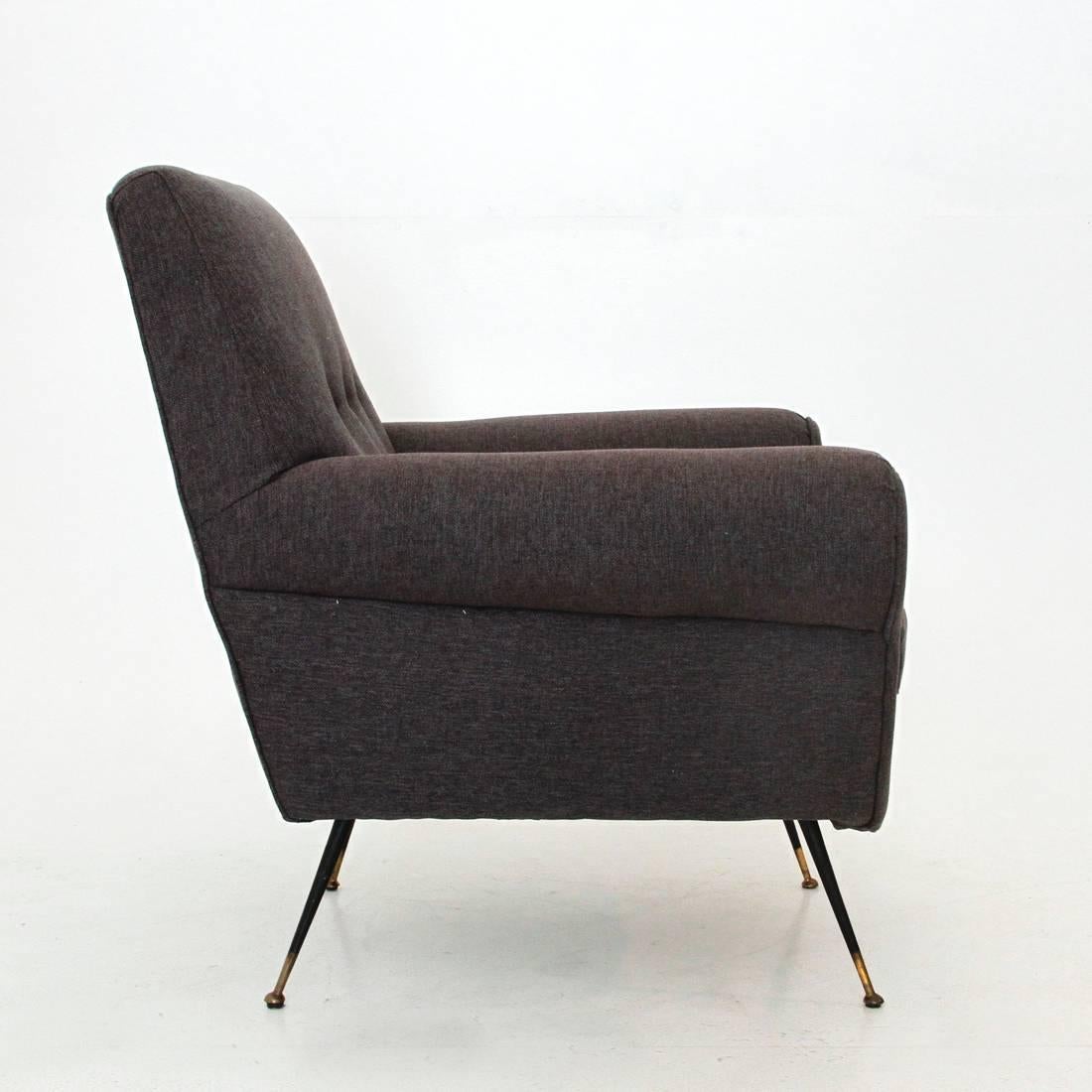 Brass Italian Brown Armchair with Pointed Feet, 1950s