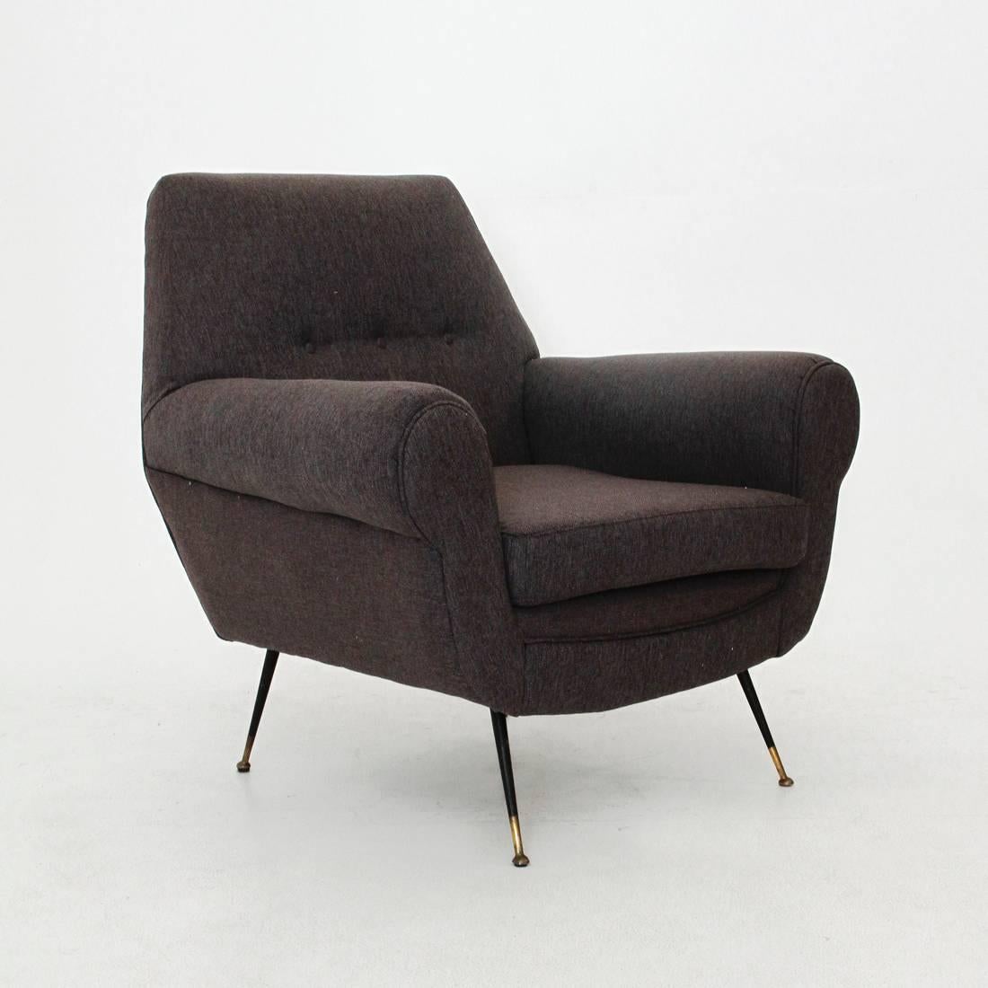 Mid-Century Modern Italian Brown Armchair with Pointed Feet, 1950s