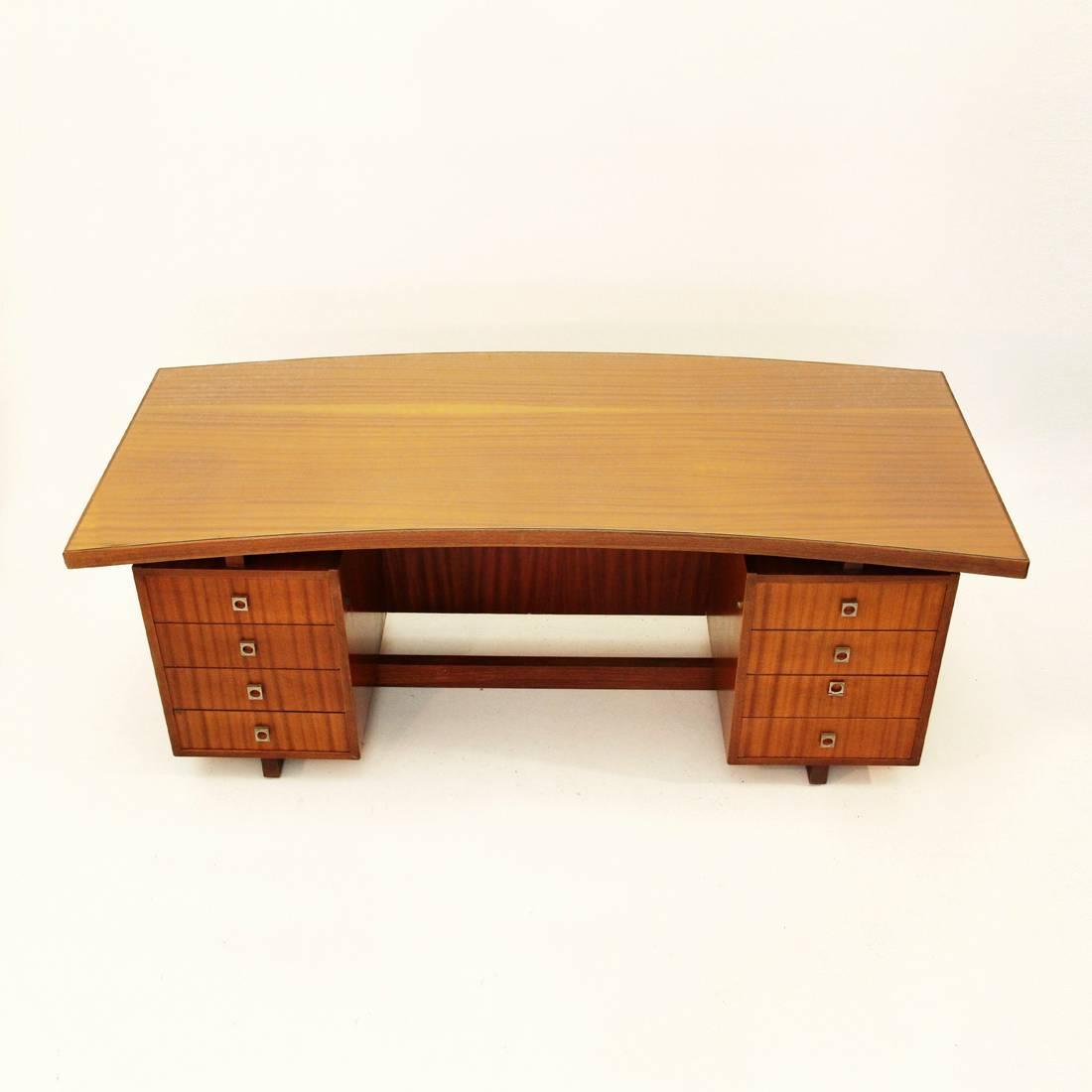 MidCentury Italian Teak Veneer Curved Desk, 1960s at 1stdibs