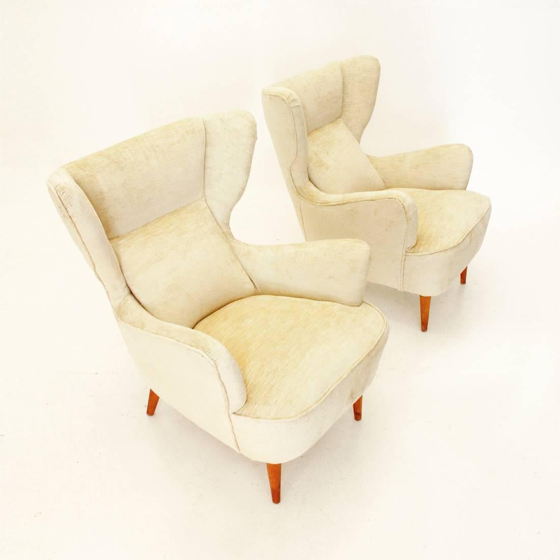 Mid-Century Modern Italian Velvet Wingback Armchairs, Set of Two