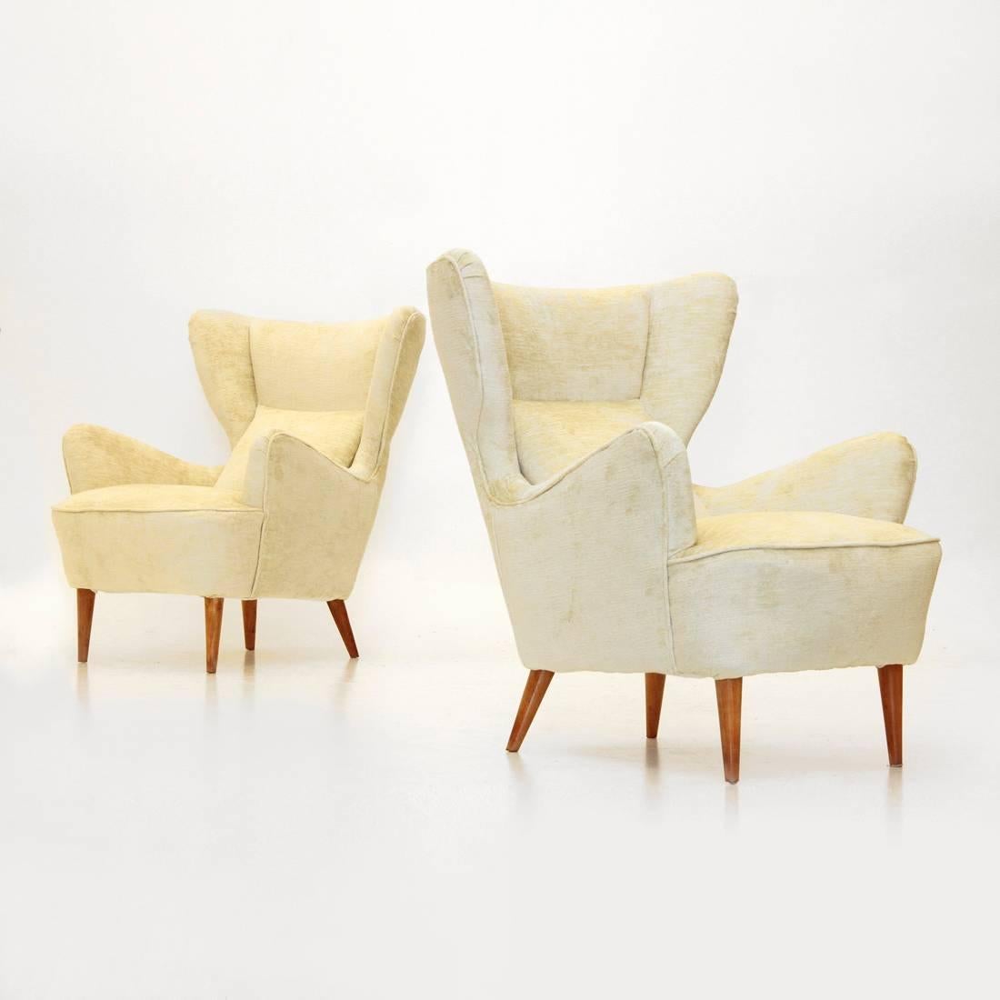 Mid-20th Century Italian Velvet Wingback Armchairs, Set of Two