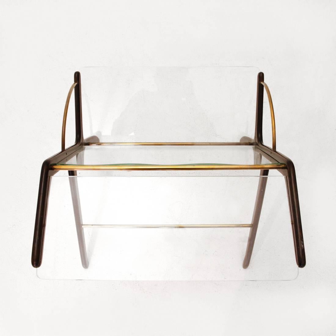 Italian Wood, Brass and Glass Magazine Rack, 1950s 1