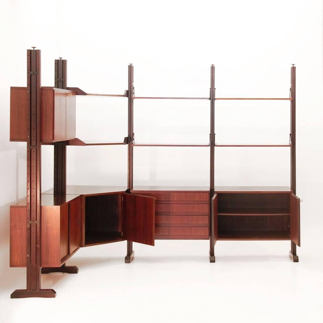 Mid-Century Italian Angled Rosewood Wall Unit, 1960s In Good Condition In Savona, IT