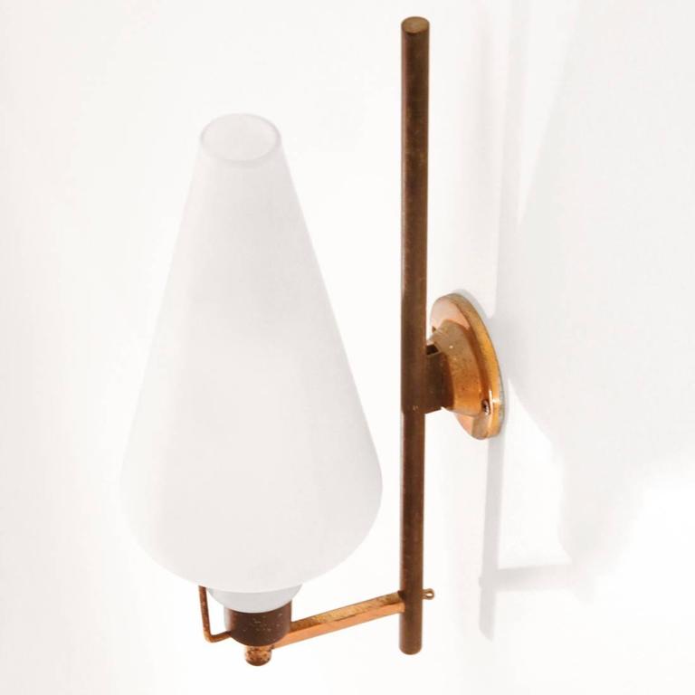 Italian Brass and Glass Wall Light, 1950s, Set of Three For Sale at 1stdibs