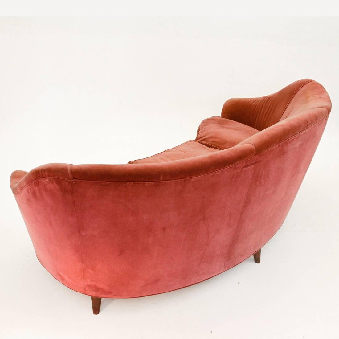 Italian Curved Velvet Sofa, 1950s 2