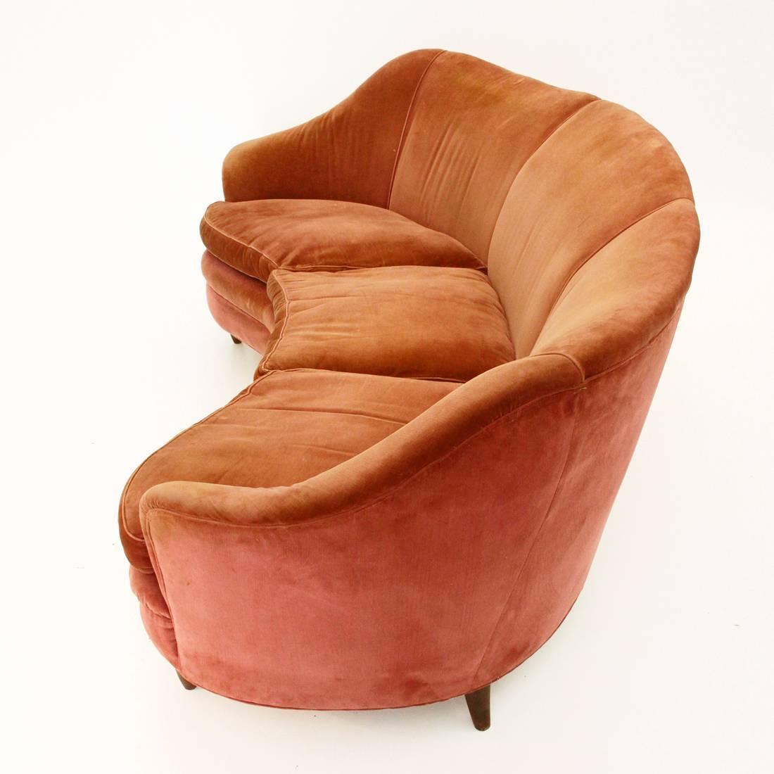 Italian Curved Velvet Sofa, 1950s at 1stdibs
