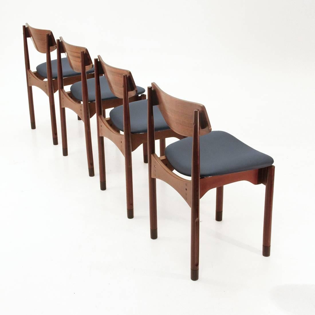 Italian Rosewood and Eco Leather Chairs, Set of Four, 1950s In Excellent Condition In Savona, IT