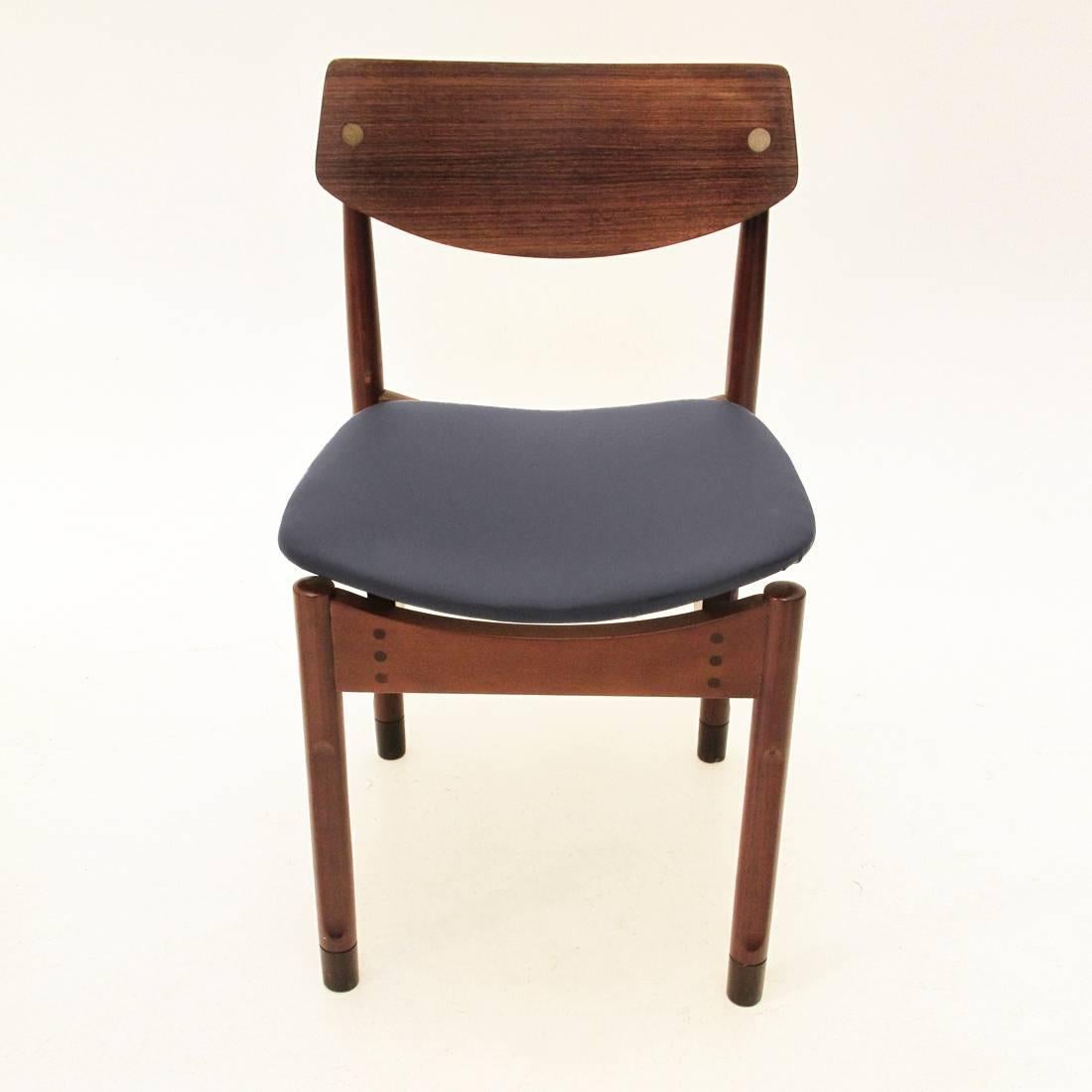 Faux Leather Italian Rosewood and Eco Leather Chairs, Set of Four, 1950s