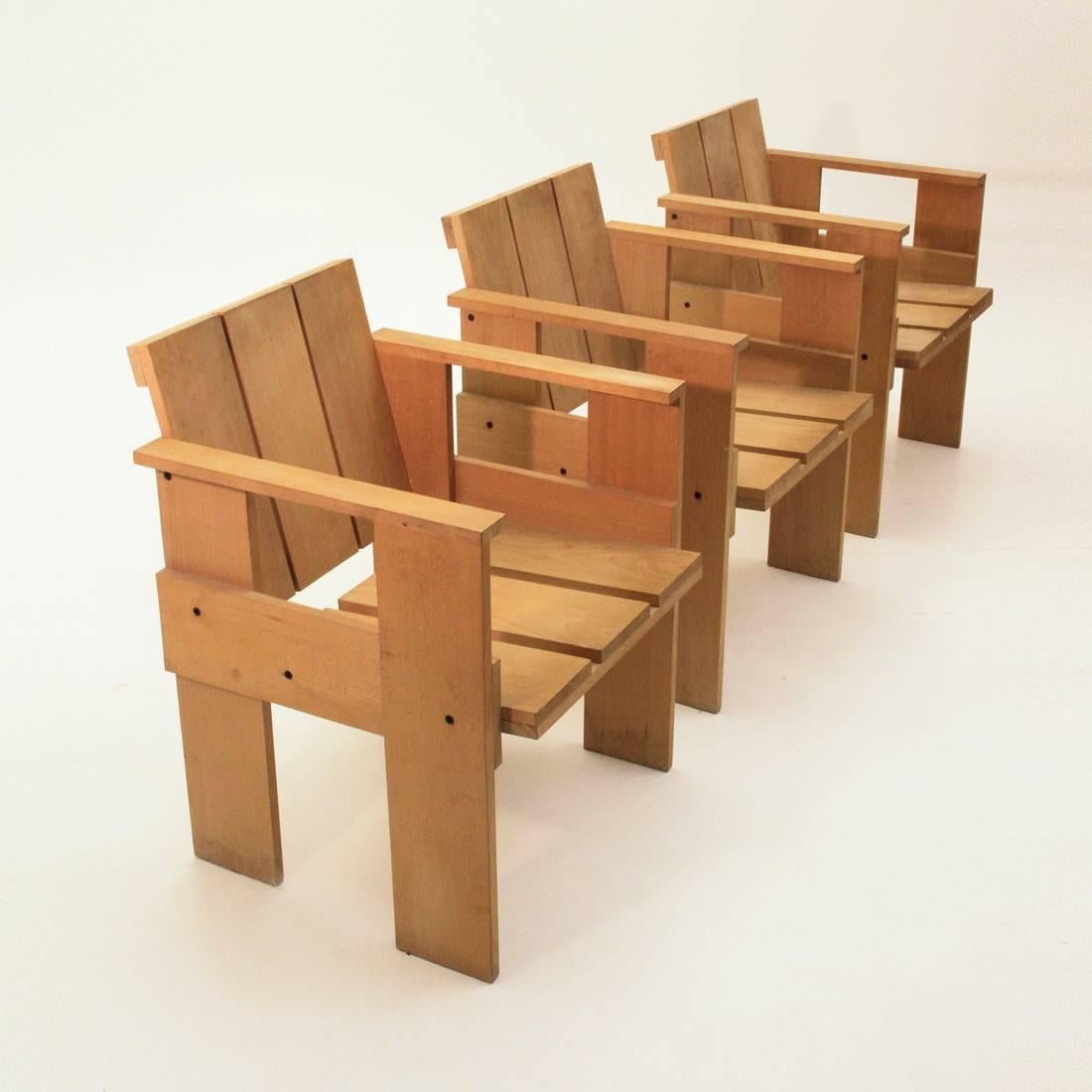 De Stijl Set of Six Crate Chairs by Gerrit Rietveld for Cassina