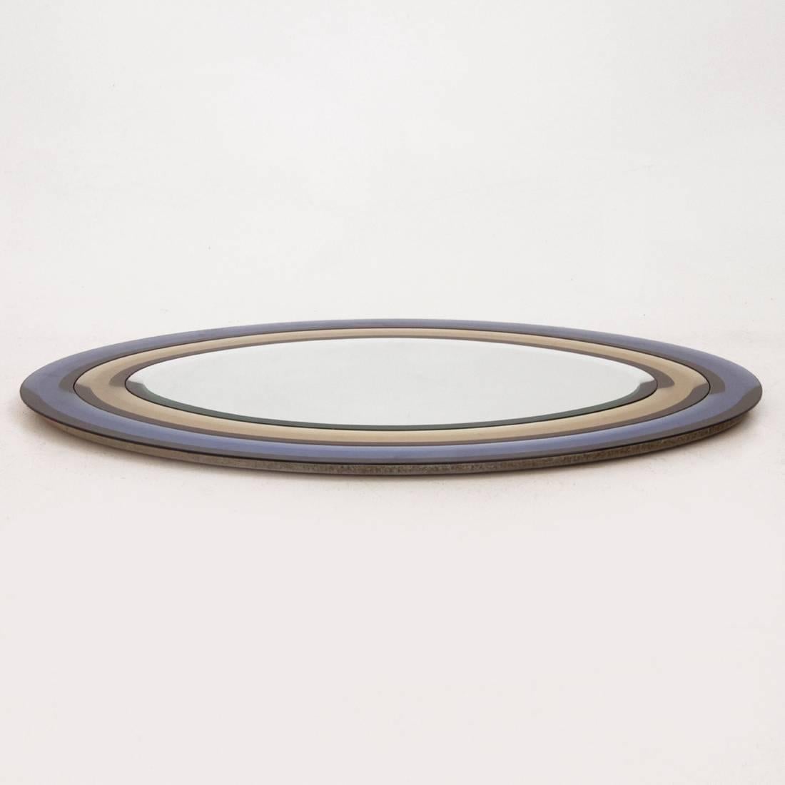 Mid-Century Modern Oval Yellow and Blu Mirror, 1970s