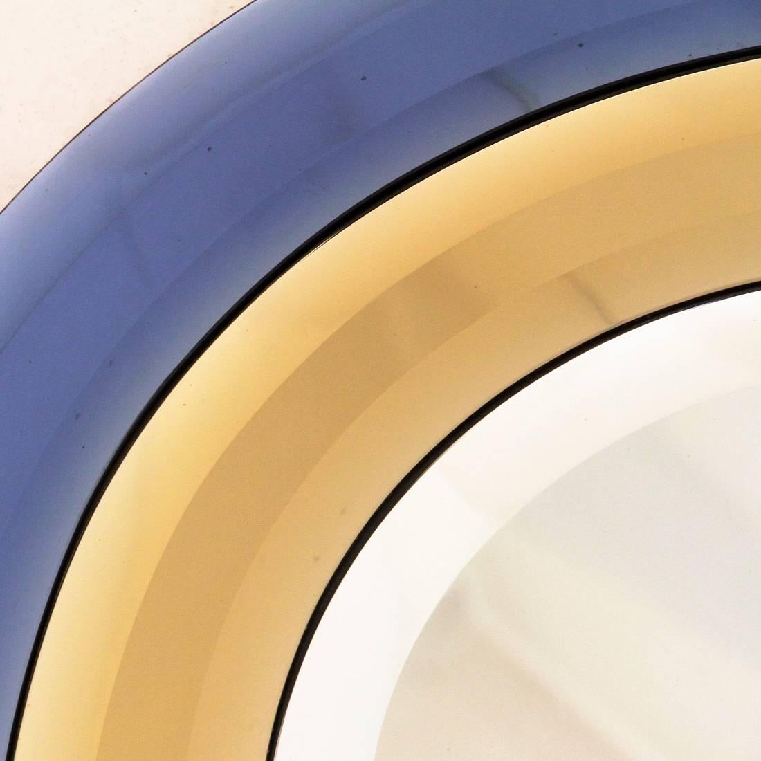 Italian Oval Yellow and Blu Mirror, 1970s