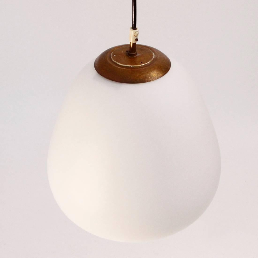Mid-Century Modern Set of two 1950s Italian Pendant Lamps with Opaline Glass