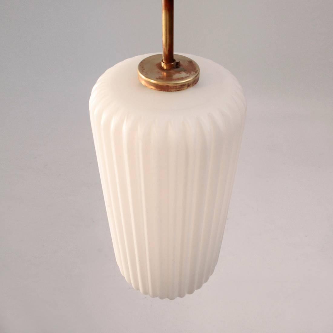 Mid-Century Modern Set of Two 1950s Italian Pendant Lamp with Opaline Glass, 1950s