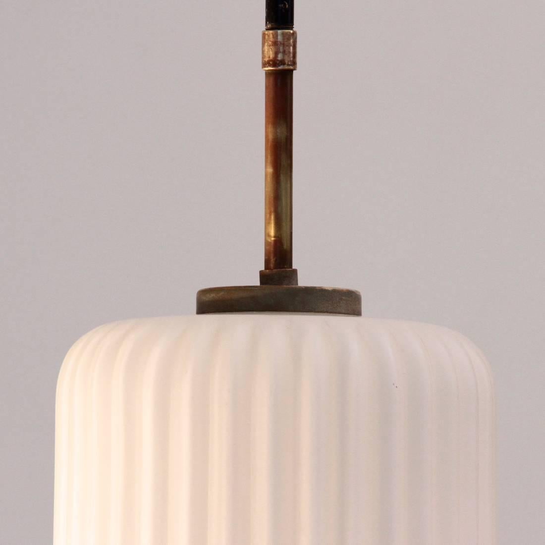 Set of Two 1950s Italian Pendant Lamp with Opaline Glass, 1950s 1