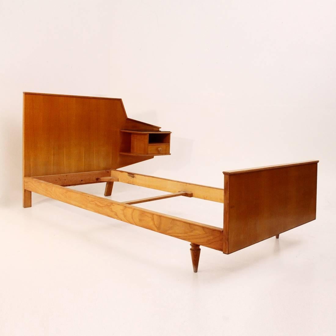 Mid-Century Modern Italian 1950s Modernist Bed with Integrated Right Nightstand