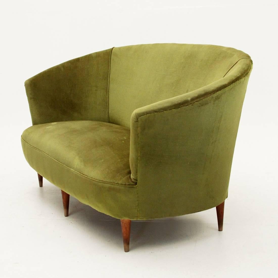 Mid-20th Century Italian Midcentury Green Velvet Sofa