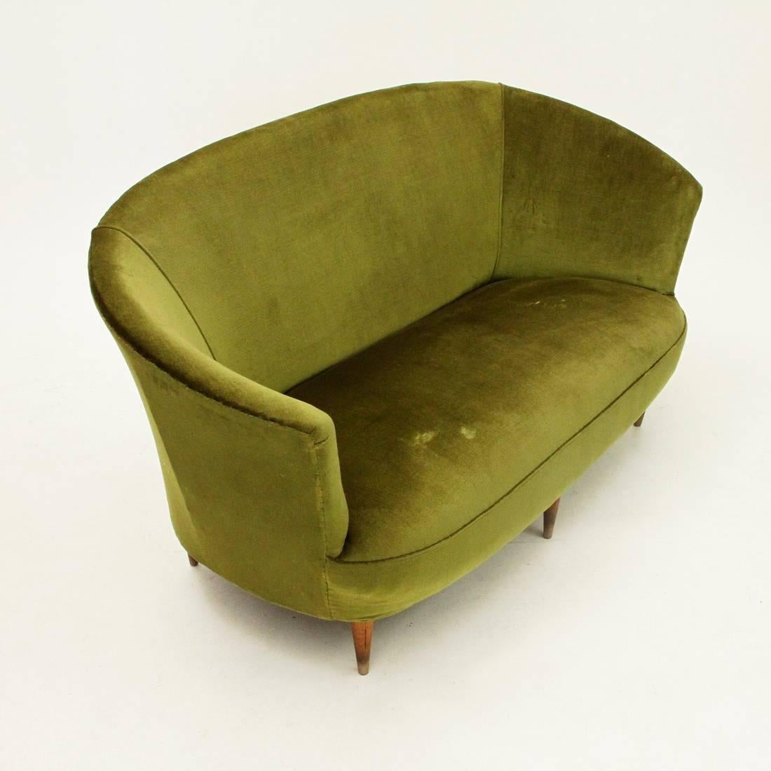 Italian Midcentury Green Velvet Sofa 1