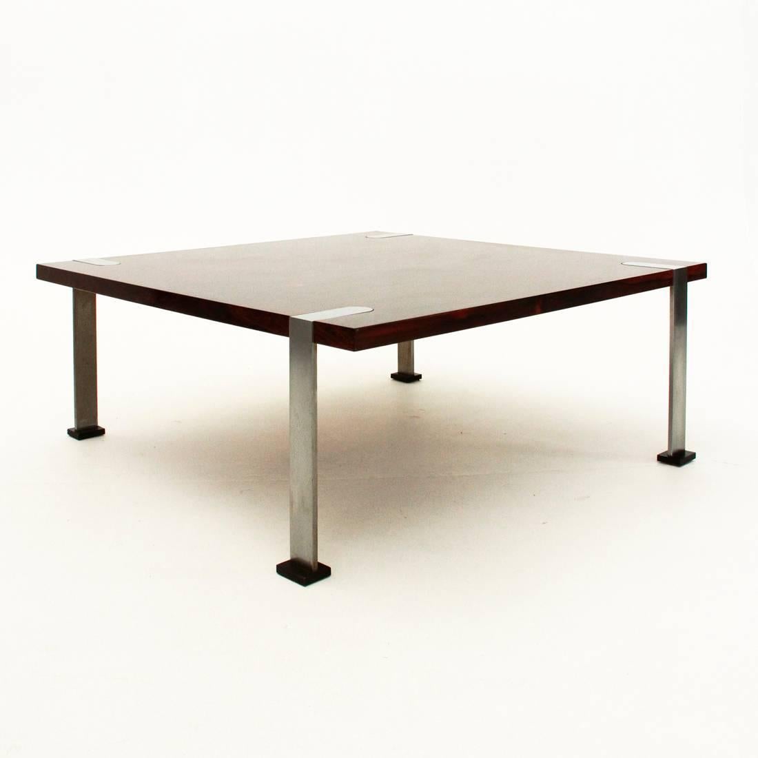 Mid-Century Modern Italian Square Coffee Table with Aluminium Legs