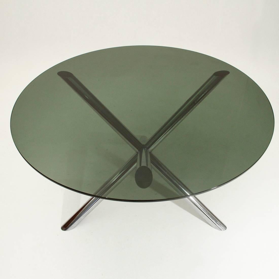 Mid-Century Modern Dining Table with Chromed Metal Base from Roche Bobois, 1970s