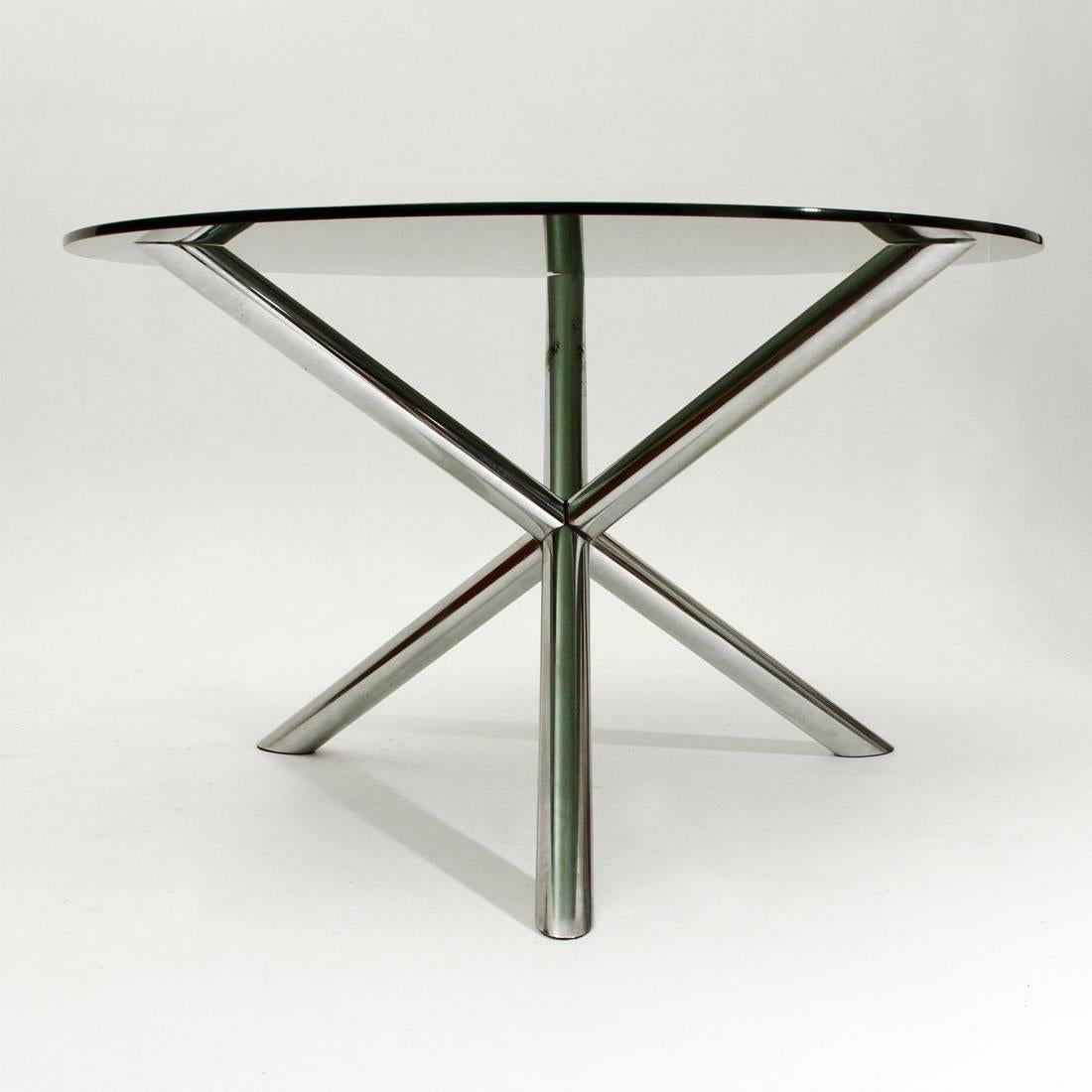 Italian Dining Table with Chromed Metal Base from Roche Bobois, 1970s