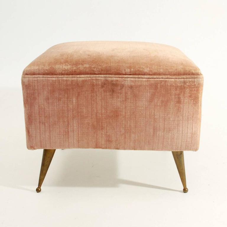 Pink Velvet Pouf with Brass Legs at 1stDibs
